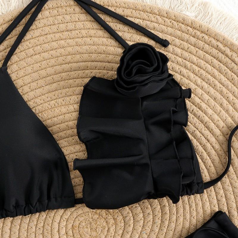 Swimsuit Suit Sexy Flower Solid Color Strap Bikini Split