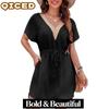 Women's Fashion Summer Spring Solid Color Print V-Neck Short Sleeve Casual Dresses