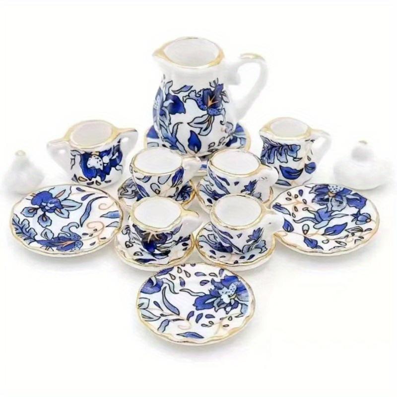 15-Piece Vintage Miniature Porcelain Tea Set - Dollhouse Accessory - Tableware Decor - Ideal Easter Gift