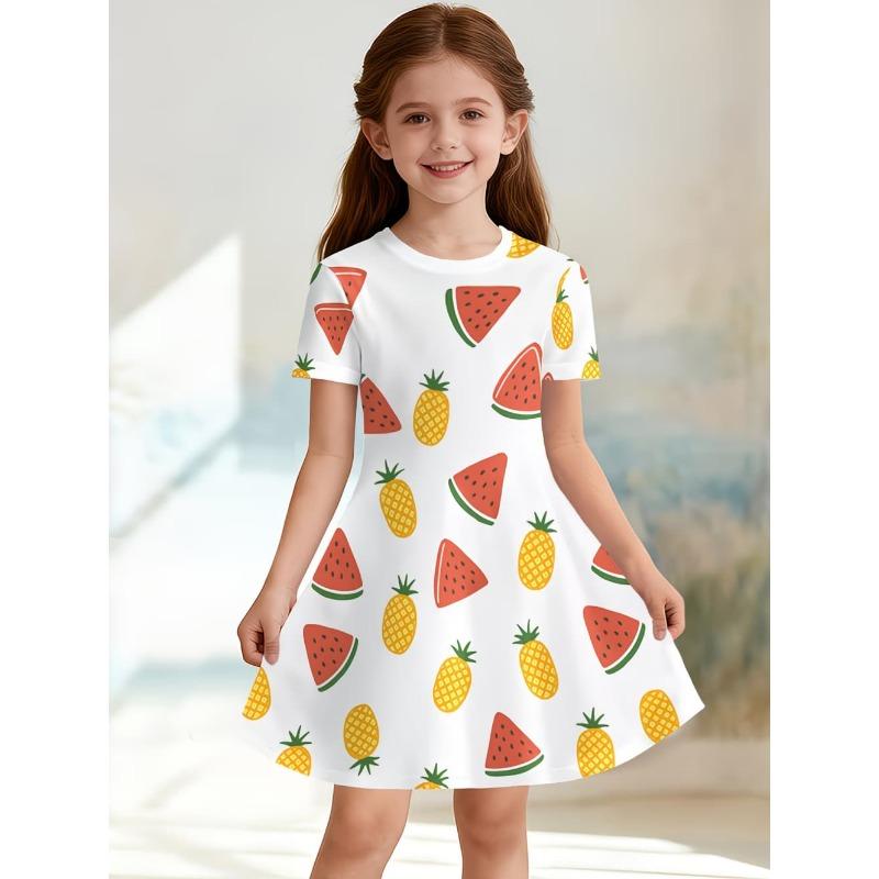 Summer Hot Sale Strawberry Print Kids Princess Dress Comfortable Casual Fruit Kids' Beach & Vacation Outfit Dress for Girls