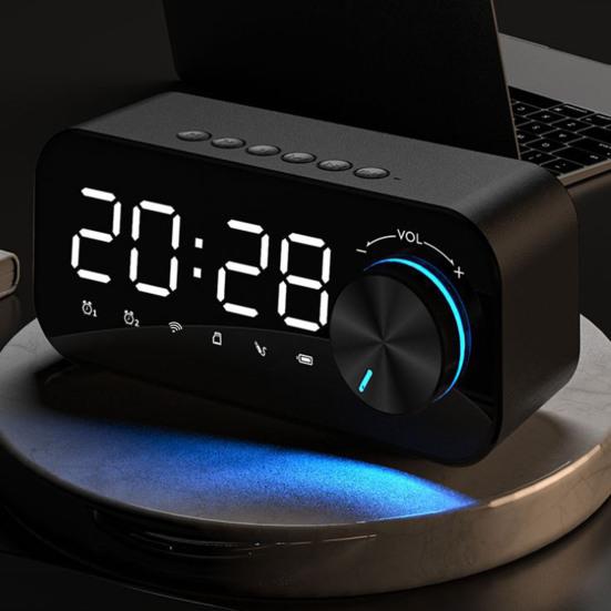 LED Digital Dual Alarm Clock Bluetooth-compatible Bass Speaker with TF AUX Music Player