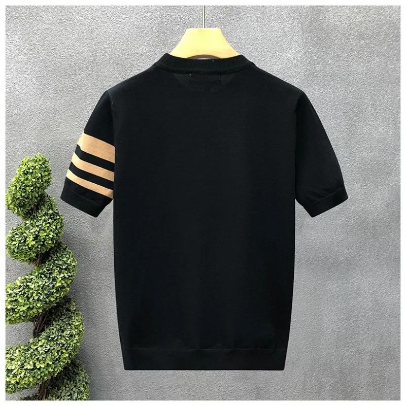Korean Style Summer Fashion Men's Striped Color O Neck Short Sleeve Breathable Casual Trendy T Shirts