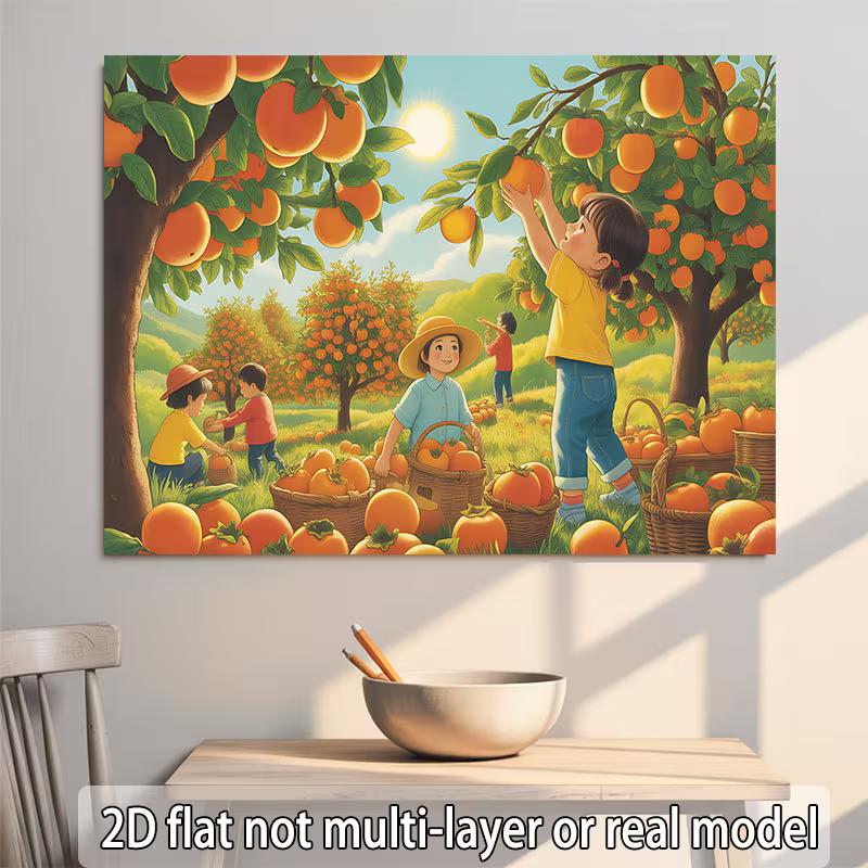 2D Farm Themed Decor Tapestry Children Picking Oranges Themed Wall Hanging