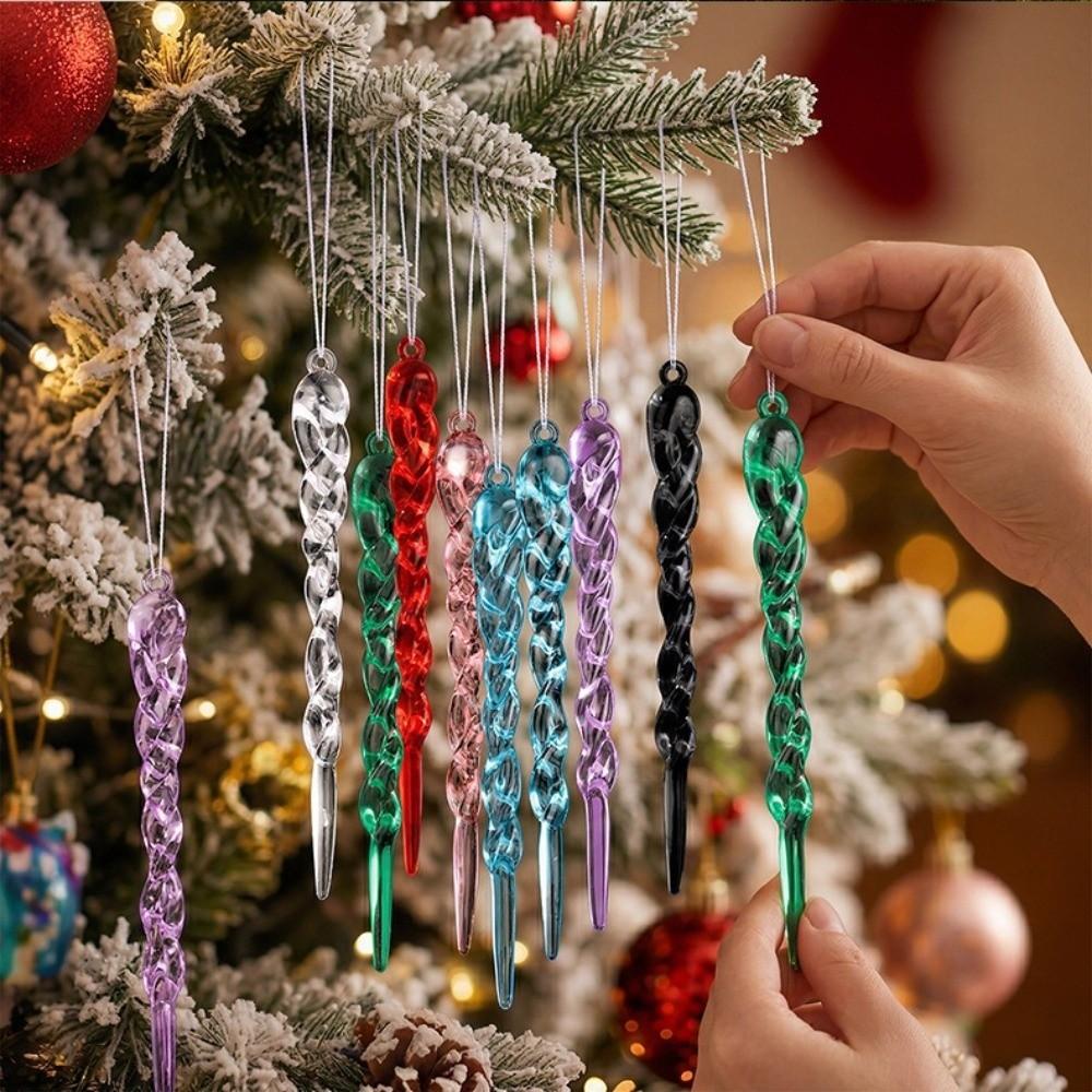 12Pcs Acrylic Xmas Icicle Pendants Shatterproof Ice Strip Hanging Ornaments Winter Holiday