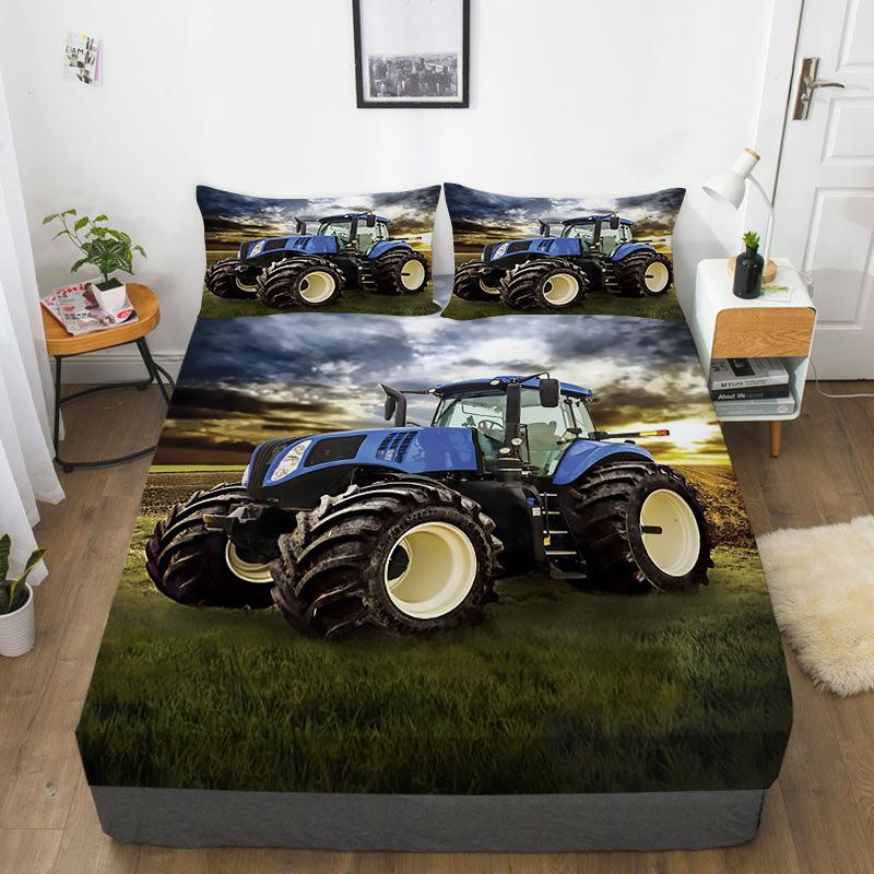 3D Tractor Fitted Sheet Kids Farm Equipment Trucks Bedding Set for Boys, Tractors Vehicles Bed Sheet Set Breathable Bed Cover