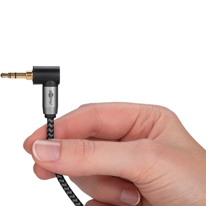 Goobay câble audio jack 3.5 coudé 90° gold nylon tressé 2m