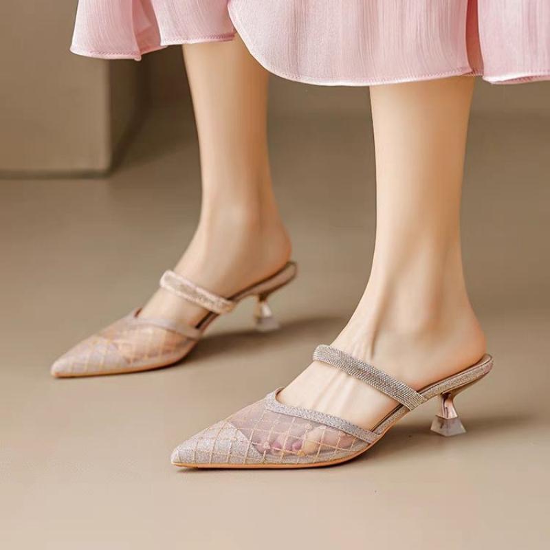 Ladies' Summer High-end Mesh Pointed French High-heeled Sandals