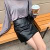 Spring 2025 Women's Black High-Waist A-line Leather Midi Skirt