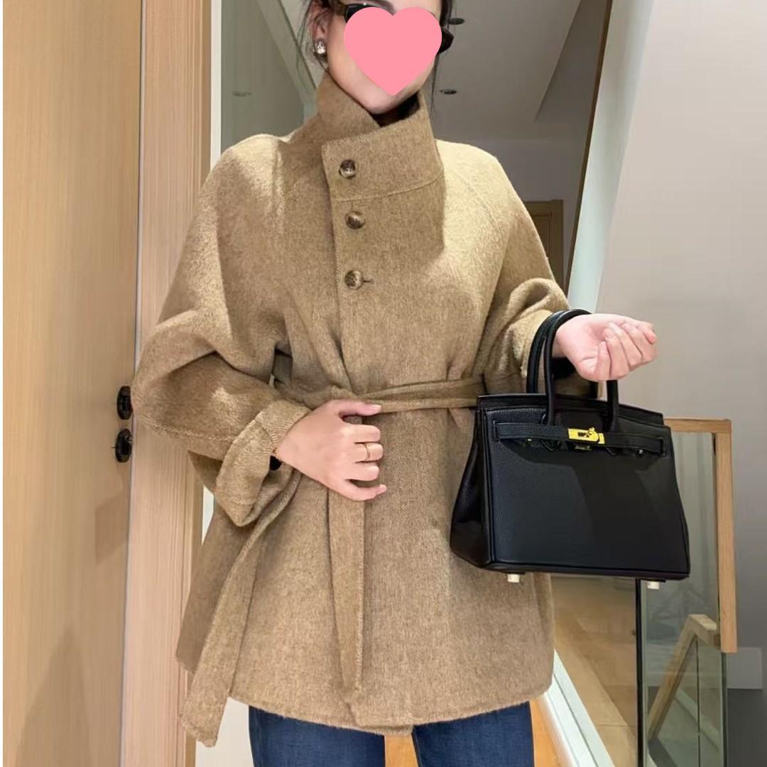 

Women s Korean Style Lace-Up Wool Coat with Stand-Up Collar S (up to 125 lbs) - 48hr shipping