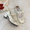 Plus Size Women's Shoes Round Toe Shallow Mouth Bow Mary Jane Small Leather Lace Fashion Square Heel Single Shoes