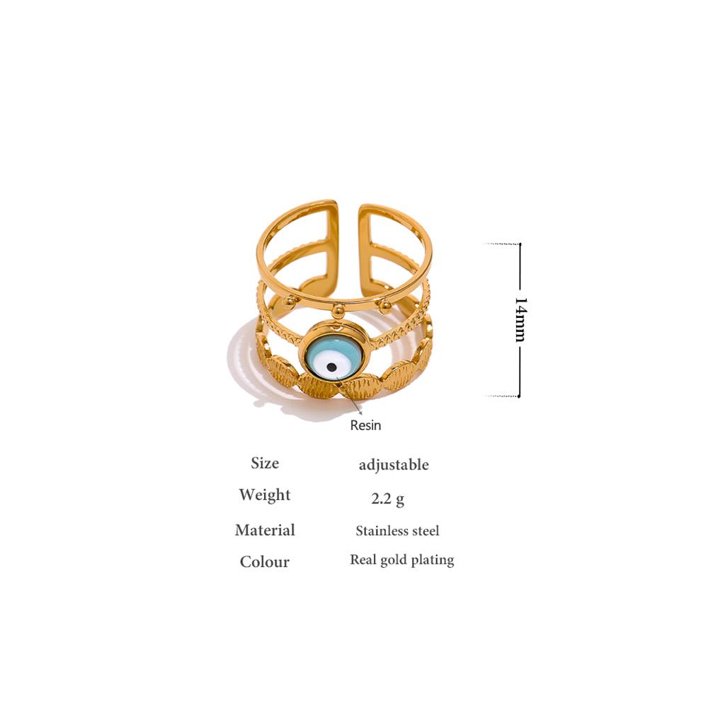 Yhpup Türkischer Teufelsauge Perlenring Neuer Edelstahl Goldener Verstellbarer Fingerring Schmuck für Frauen Bijoux Femme Geschenk
