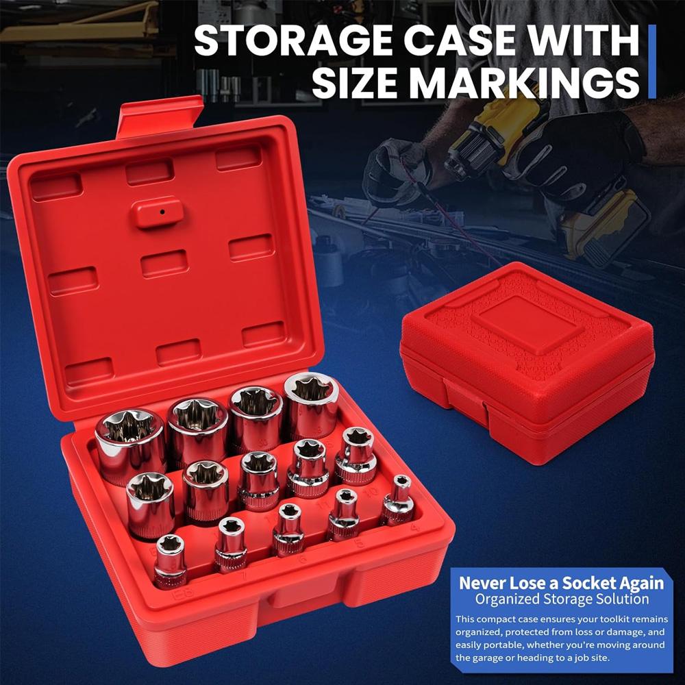 14-teiliges E-Star-Torx-Steckschlüssel-Set für Damen, E4-E24 Außensechskant-Steckschlüssel, für Autoreparaturmechaniker, langlebiges, vielseitiges Handwerkzeug-Set