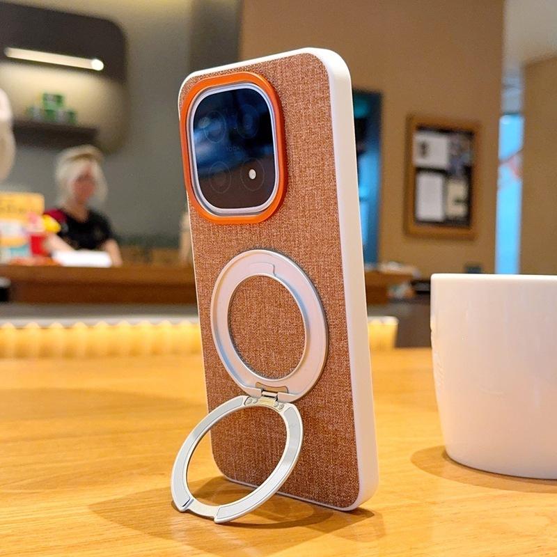 Applicable to iQOO11 mobile phone case magnetic suction rotating bracket iqoo11ultra cloth pattern protective cover iqoo11t fabric