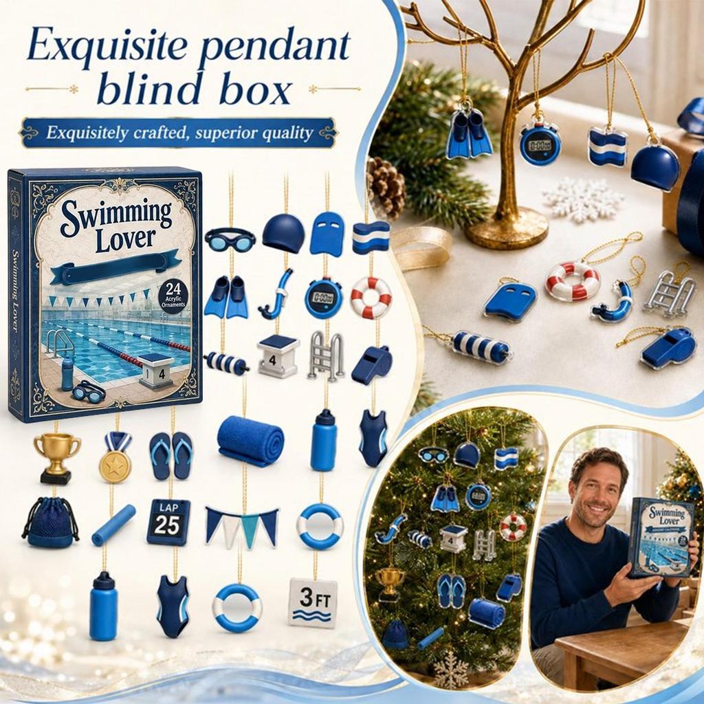 2026 Swimming Themed Christmas Advent Calendar 2D Acrylic Swimming Thing Christmas Tree Pendant Countdown Ornaments