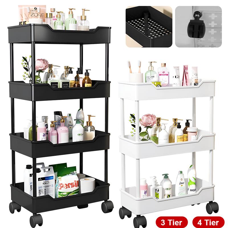 For Multi-Layer Trolley Rack Kitchen Floor Bedroom Organizer Cart Wheeled Bathroom Storage Rack Shelves Kitchen