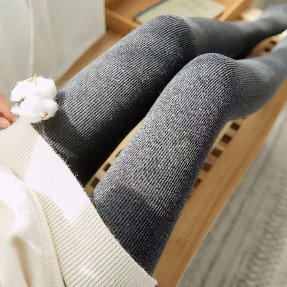 Spring Autumn Winter Women's High Waist Plus Size Vertical Stripe Fleece Lined Thickened Slimming Outer Wear Pantyhose