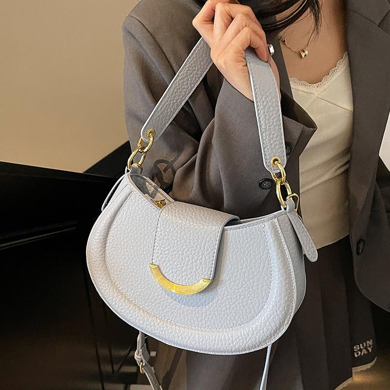 New High-end Lychee Pattern Temperament Saddle Bag Women's Niche Casual Versatile Foreign Style Fashion Messenger Bag