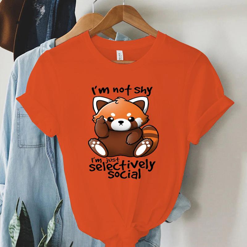 Print Trend Style TShirt Im Not Shy Im Just Selectively Social Womens Cute Panda Oversized T Shirt for Women Y2k Clothing