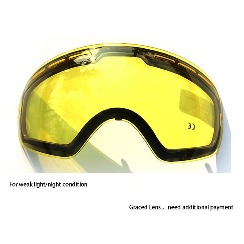 GOG-201 Lens Ski Goggles Lens Anti-fog UV400 Big Spherical Ski Glasses Snow Goggles Eyewear Lenses Replacement(Lens Only)