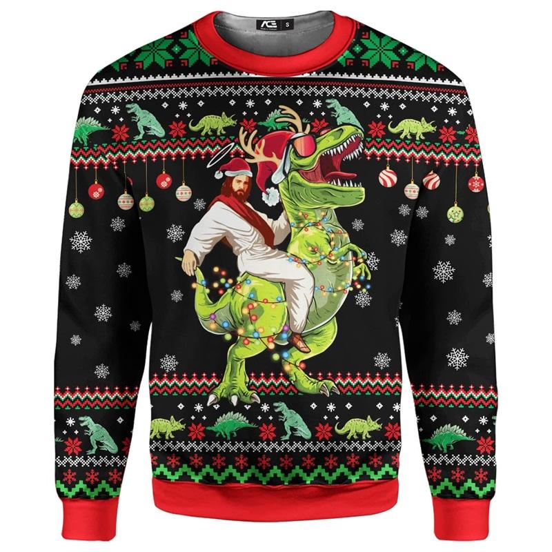 3d Print Santa Claus Playing Hockey Graphic Sweatshirts Men's Merry Christmas Crew Neck Pullover Sweater New In Xmas Hoodie