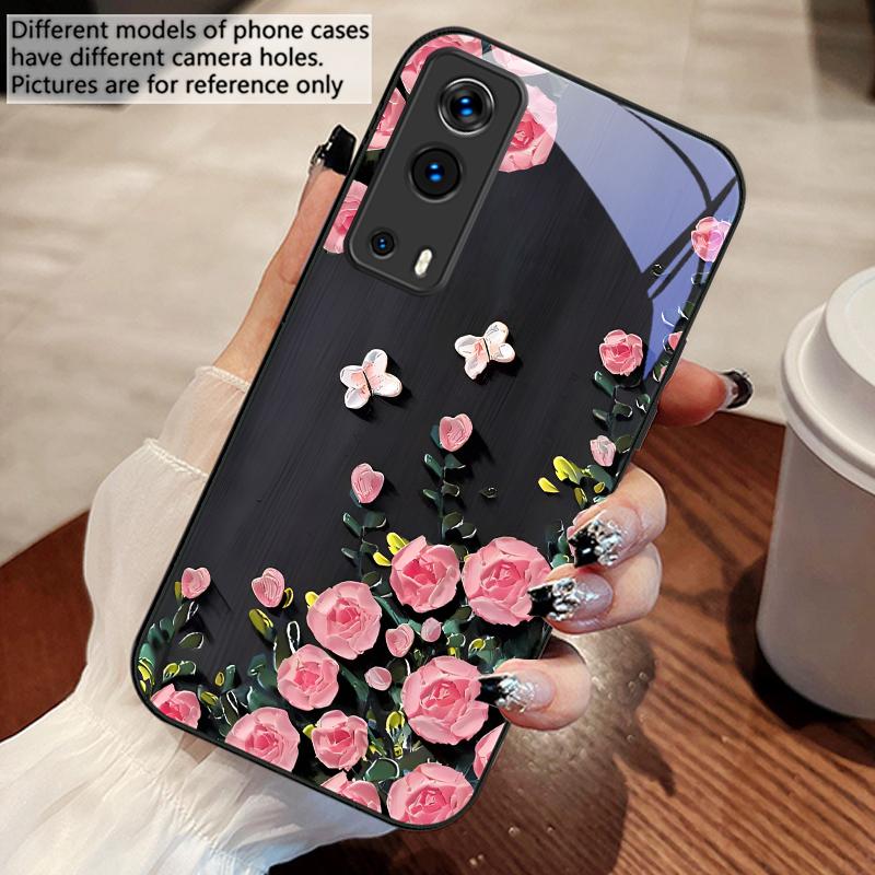 Rose Butterfly Rose Purple For Vivo Y76 16 55 V29 Lite 5G 25 23 30 IQOO Z9X 12 Pro Neo X200 100 90 60 Tempered Glass Phone Case
