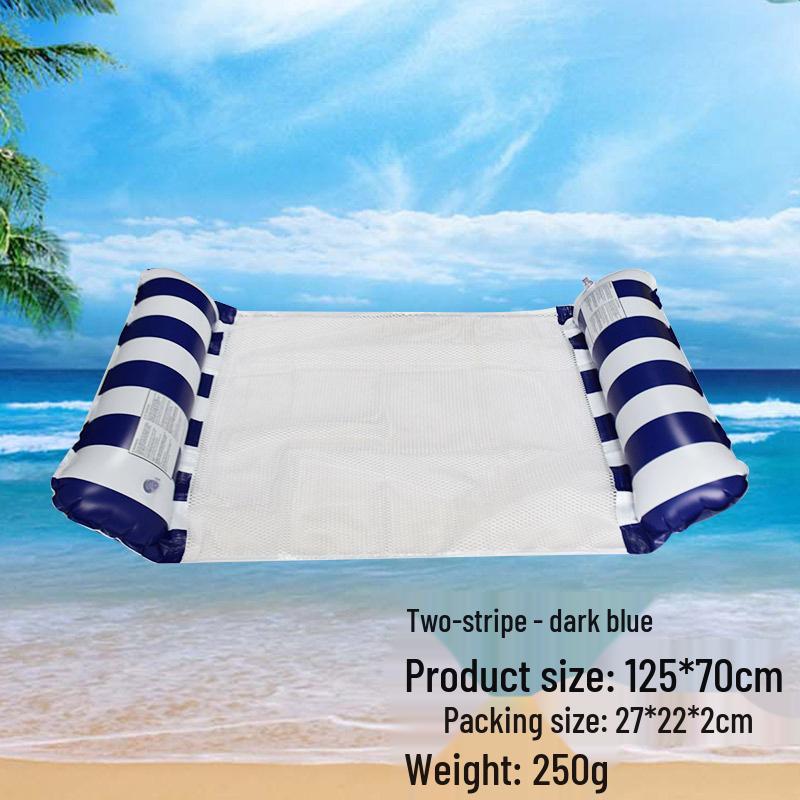 Portable Foldable PVC Striped Water Lounge Chair with Hanging Net - Single Inflatable Floating Bed