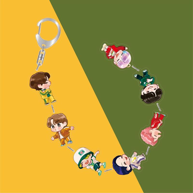 BTS Cute Cartoon Acrylic Chain Keychain, Bangtan Boys Multi-Figure Beaded Charm, Kpop ARMY Fans Bag Accessory 1