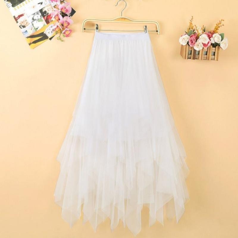 

WTEMPO Летняя длинная юбка-макси женская FCute с высокой талией плиссированная юбка из тюля Kawaii сетчатая газовая юбка 2XL белый