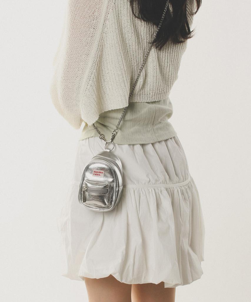 Masmarulez Mama Leather Miniature Chain Cross Bag _ Silver