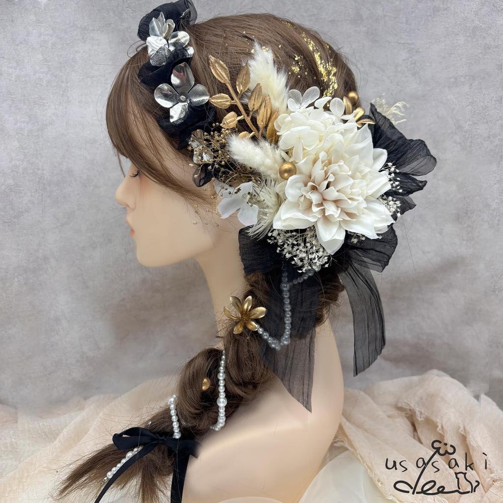 Hair Accessory for Coming-of-Age Ceremony, Pre-wedding Photoshoot, Dahlia, Headband, Hydrangea, Ribbon, Graduation Ceremony, Entrance Ceremony,