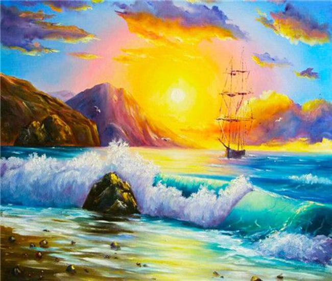 

RUOPOTY цифровая живопись закат пейзаж холст ручная роспись искусство украшение дома подарок картина цифровой набор морских пейзажей 40x50cm NO Frame