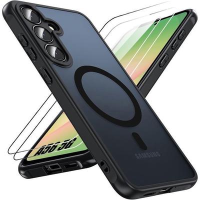Coque de protection pour Samsung Galaxy A56 5G - Cercle Magnétique - Noir - 2 Verres Trempés