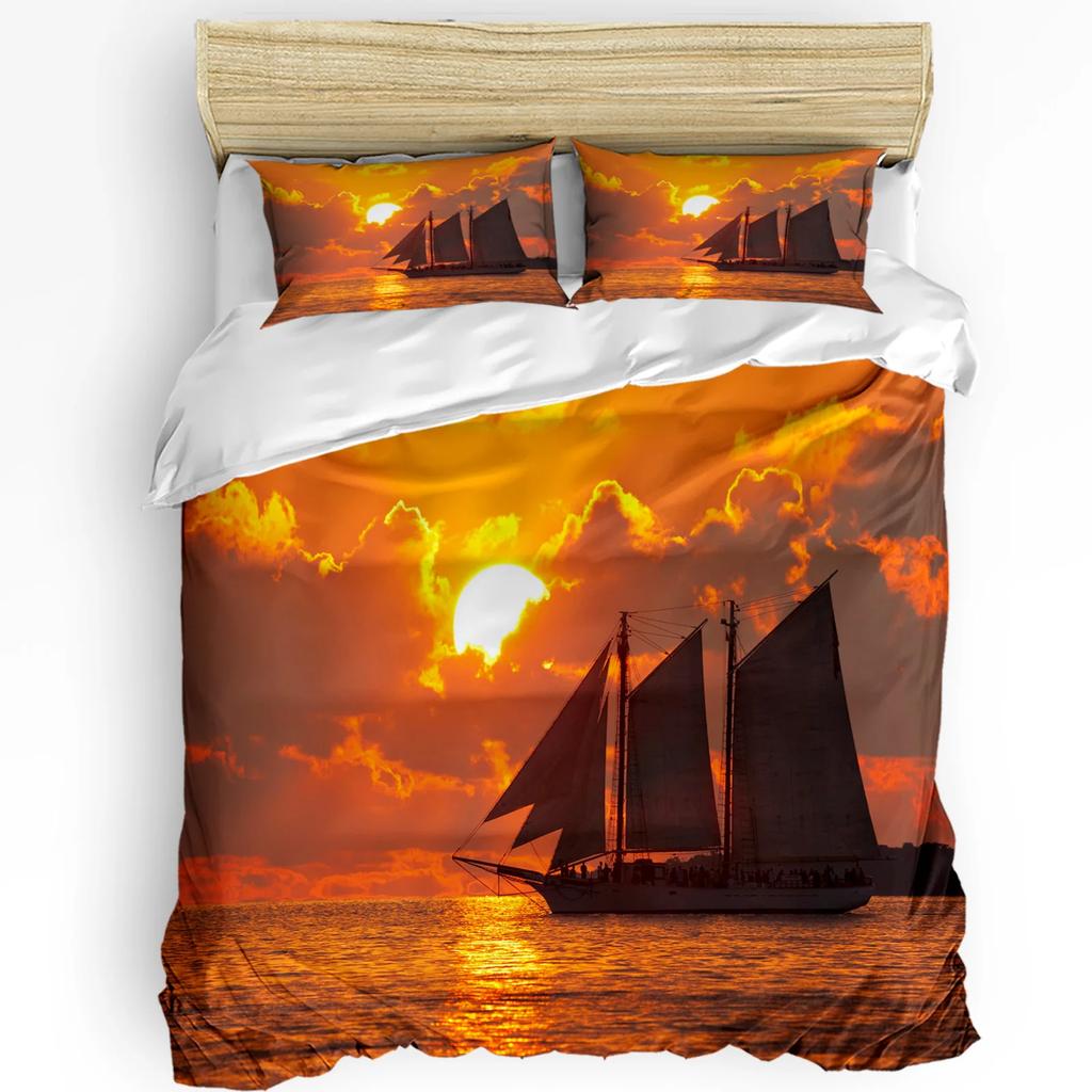 Sailing Sailboats Seagull Dolphin Sea Clouds Duvet Cover Bed Bedding Set Home Quilt Cover Pillowcases Bedding Set No Sheet