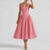 Plaid Printed Spaghetti Strap Sexy A Line Dress Women Elegant Summer Dress Backless Party Midi Dress Vestidos