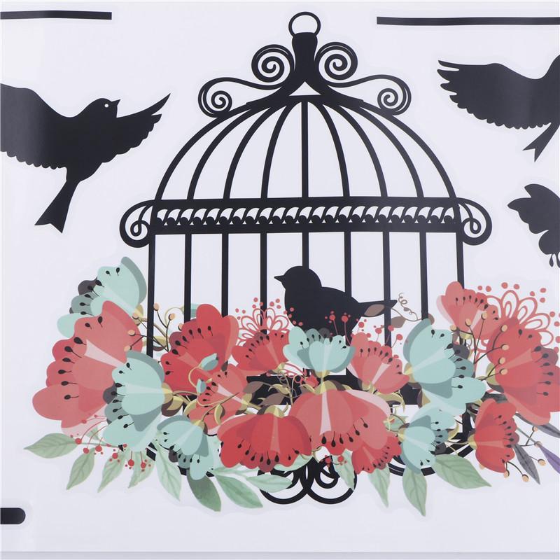 Colorful Flower Birdcage Wall Sticker Decals Flying Birds Plants Adhesive Room Wallpaper Decor