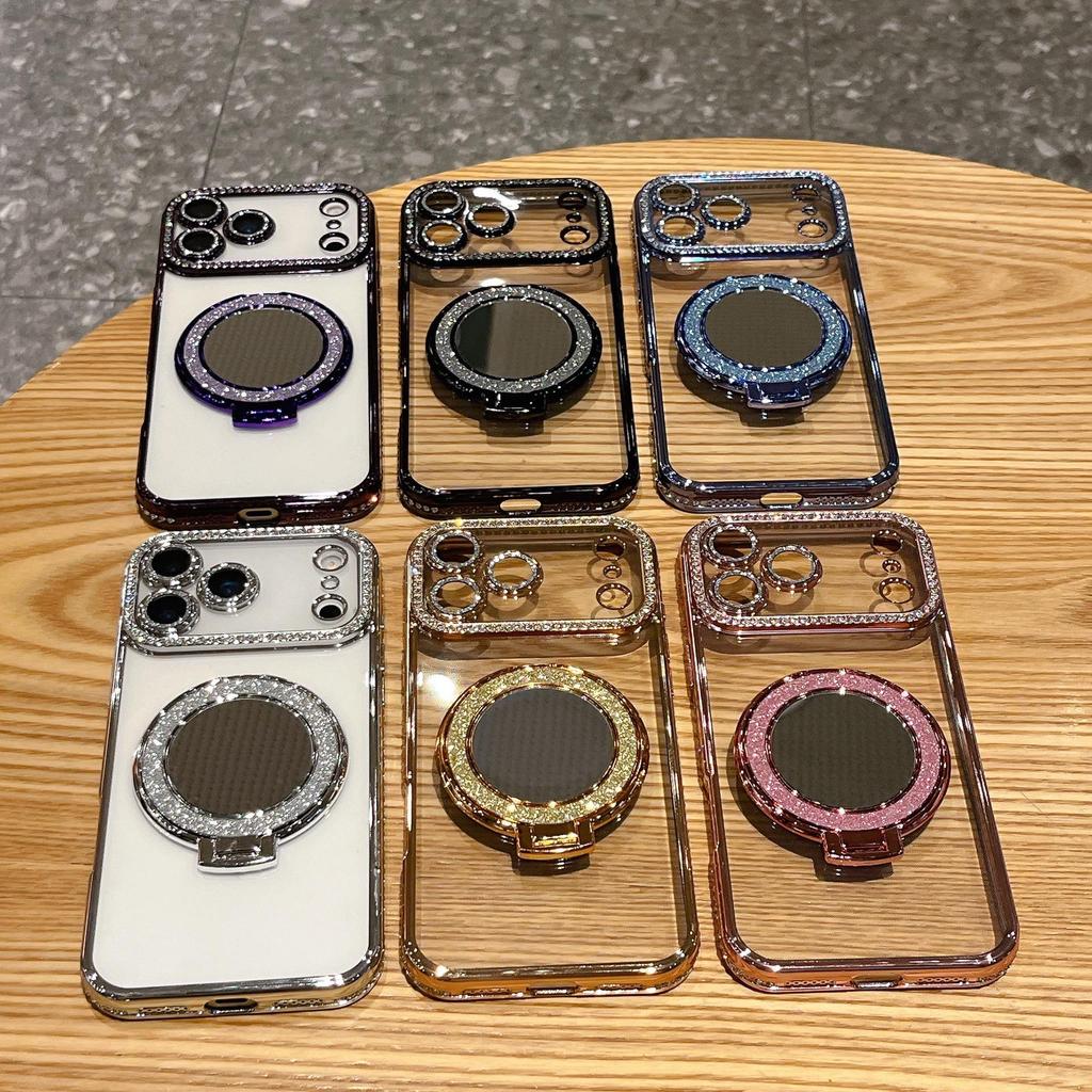 Lux Crystal Lens Case with Mirror Stand, Compatible with iPhone 13-17 Series