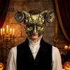 Hard Foam Cosplay Gear Gothic Goat Head Masque with Horns, Adult Demon Skull Horned Face Cushion Masque, Scary Animal Costume for Halloween