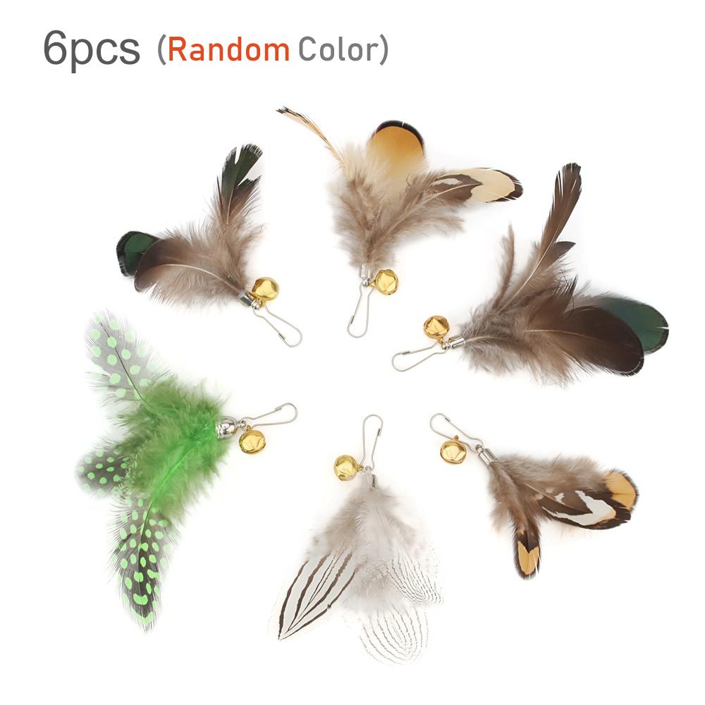 6pcs Accessories Cat Teaser Stick Feather Replacement Head Set For Kitten Cat Pet Toy