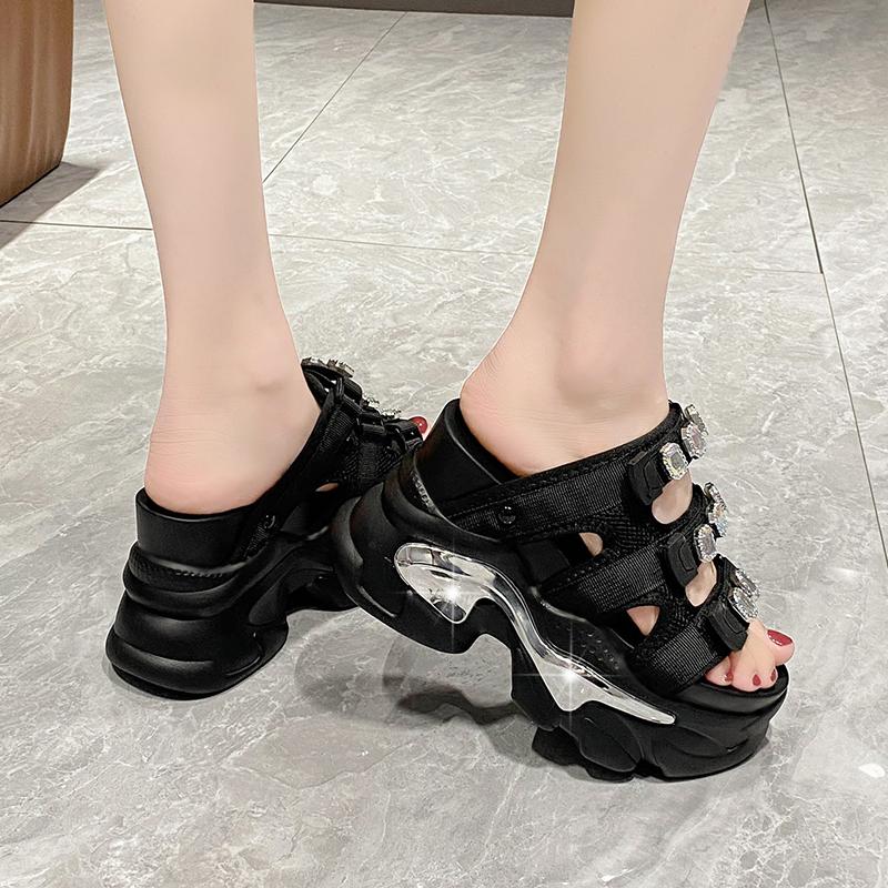 Modă Vară Femei Papuci Flip-Flops Doamne Plajă Bling Pantofi Groși Tocuri Pană Sandale de Exterior Femeie Papuci cu Platformă Înaltă 10.5CM