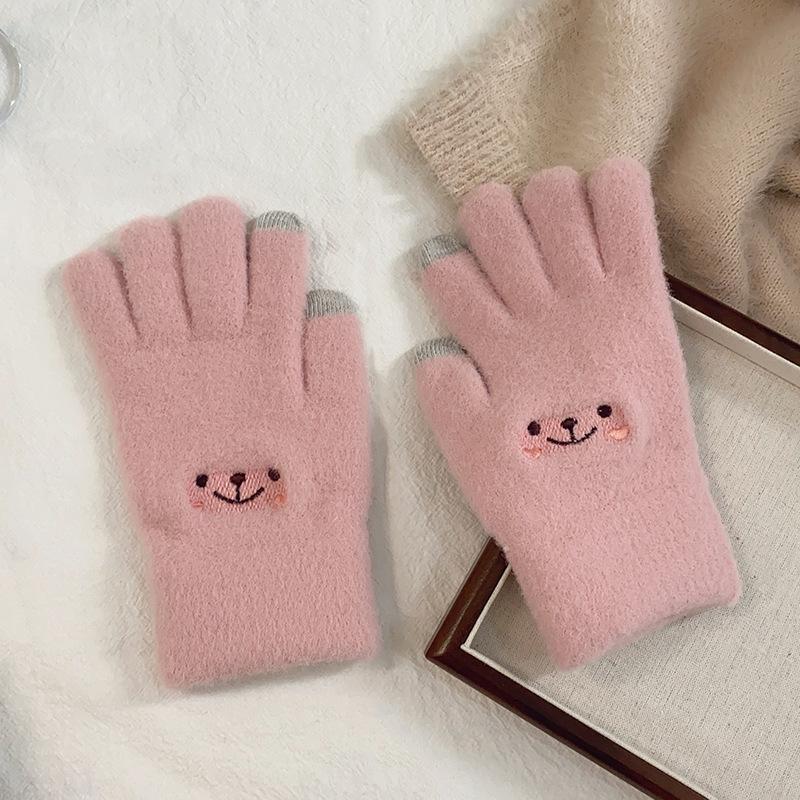 Autumn and Winter Five-finger Gloves with Smiley Face, Touchscreen-friendly, Cute Cartoon, Anti-cold, Plush and Warm