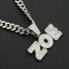 Creative Square Diamond Letter Splicing Pendant Cuban Chain, Necklace Pendant Trendy Man Fashion Personality Punk Cool Accessories