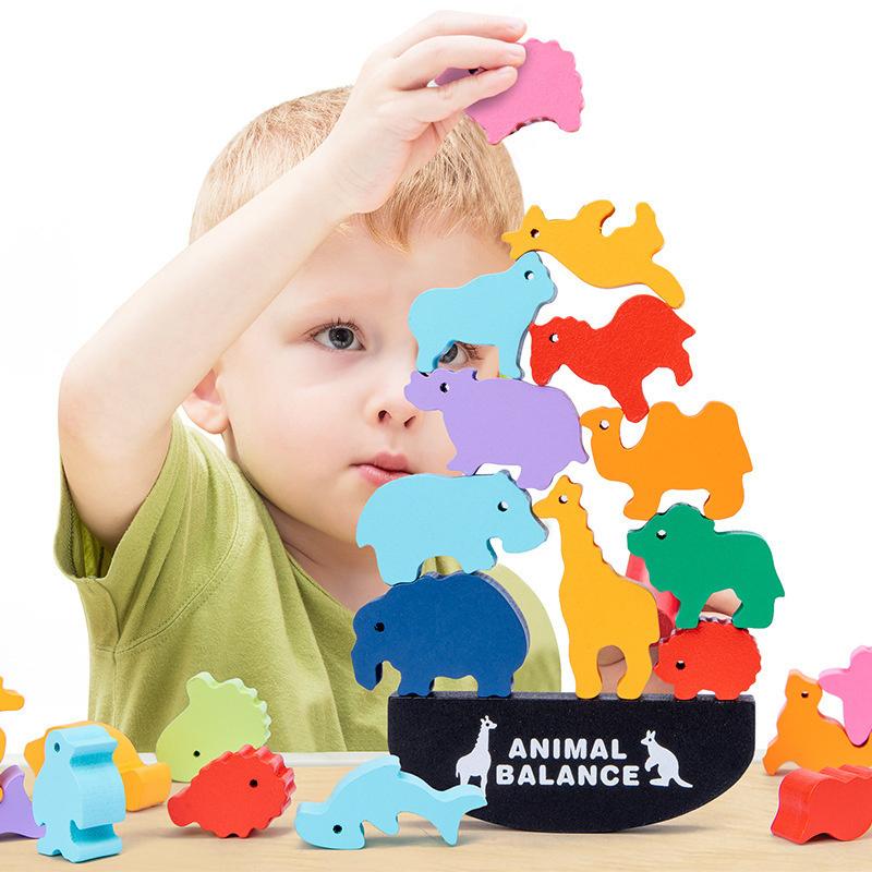 Dinosaur Stacking Toy Building Blocks Wooden Animal Shaped Balance Stacking Toys Educational Toys for Kids Children’s Christmas Birthday