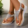 Fashion Silver Hollow Out Clip Toe Sandals Women 2025 Summer Platform Wedges Rome Sandles Woman Fashion Elastic Band Crystal Sandalias