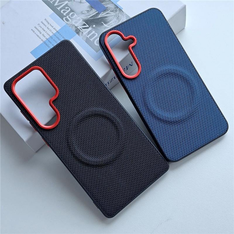 For Samsung Galaxy S25 Ultra S25 Edge S24 Plus Magnetic Wireless Charging Texture Matte Leather Metal Independent Buttons Cover