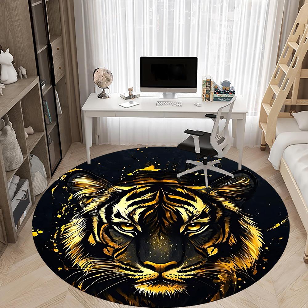 1pc Tiger Face Chair Carpet for Office, Round Non Slip Durable Large Size Office Carpet, Suitable for Office