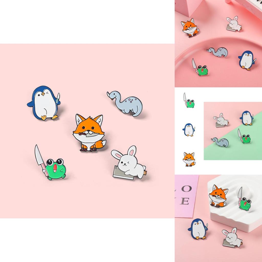 Fun And Whimsical Animal Pins With Charming Penguin House And Fox Knife Motifs