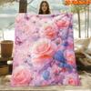 1pc 2D Flat Printing Spring And Summer New Arrival Romantic Pink Rose And Butterfly Pattern Digital Print Blanket, Throw Blanket, Soft And Comfortable