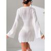 Women Sexy Deep V Hollow Out Long Flare Sleeve Crochet Flower Bodycon Mini Beach Cover Up Dress