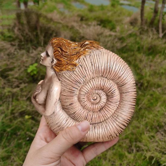 Retro Conch Girl Figurine Sea Snail Women Statue Sculpture Indoor