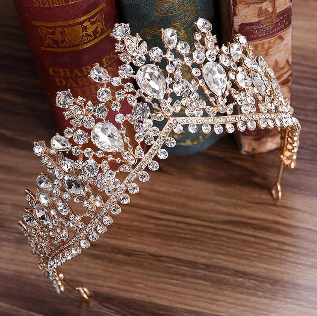 Kmvexo Baroque Rose Gold Pink Crystal Bridal Tiaras Crowns Rhinestone Diadem For Royal Bride Headbands Wedding Hair Accessories